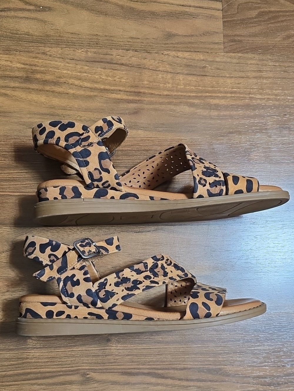 Miz Mooz Hazel Leather Adjustable Wedge Sandals - Brandy Leopard - Picture 5 of 12